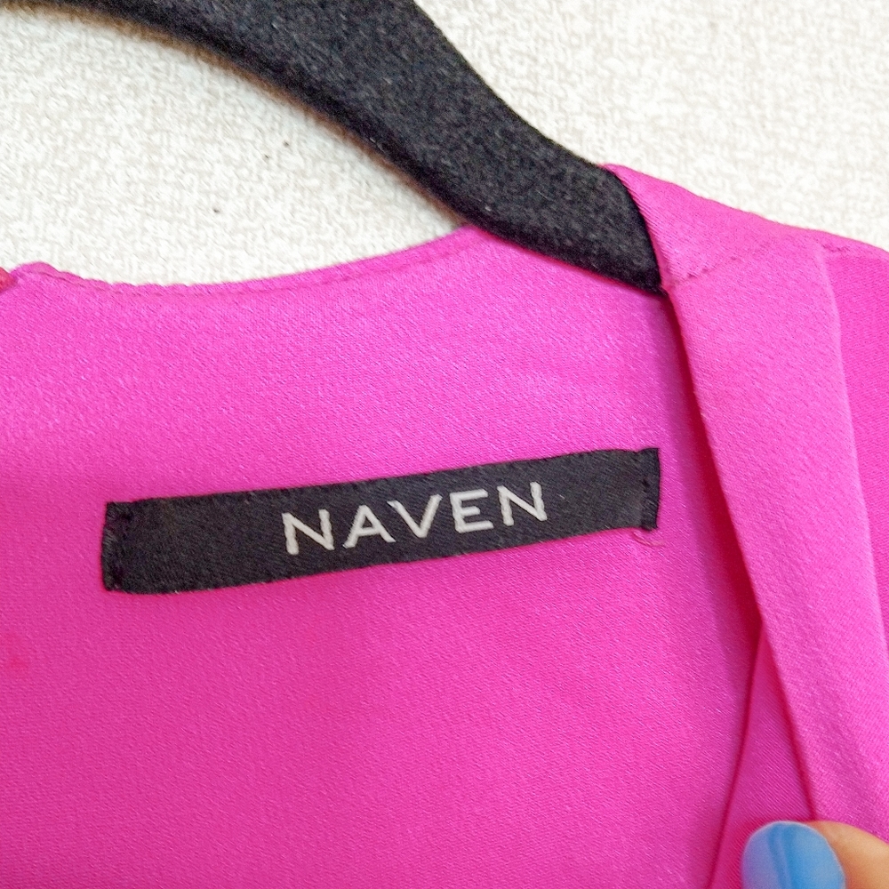 FLAWED Naven Hot Neon Pink Side Cut Out High Neck 100% Silk Mini Dress Size XS - Picture 9 of 10